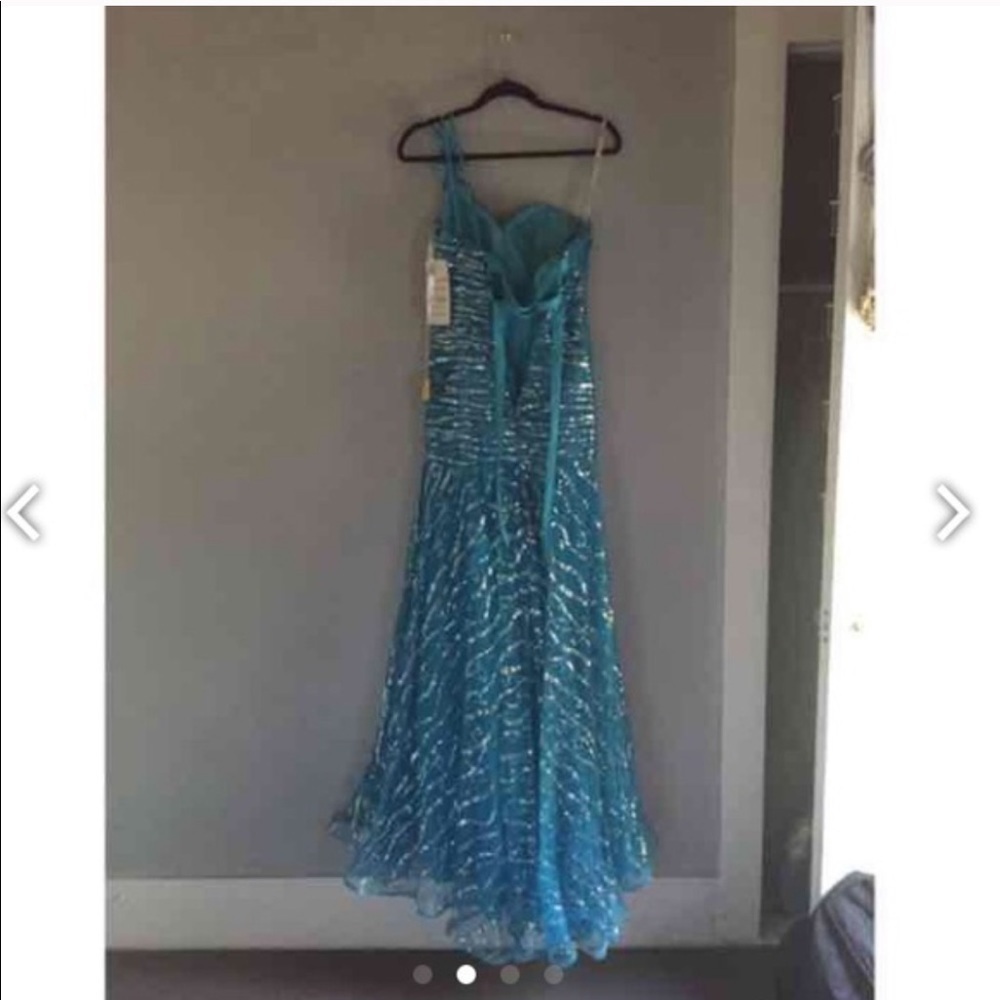 Tony Bowls Blue Peacock Prom Dress - Picture 3 of 4